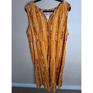 Sonoma Womans 3x Mustard Yellow Southwest Aztec‎ Tiered Maxi Sun Dress